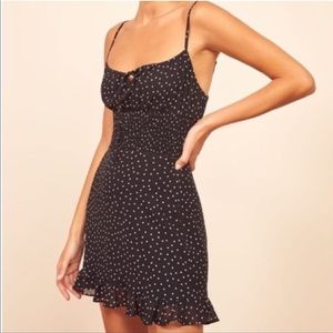 Reformation Fraise Mini Dress in Selene (black and white polka dot) size 0